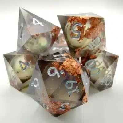 Liquid Core Maelstrom of Dreams Silver Grey with Gold Foil 7p Polyhedral Dice Set image 0